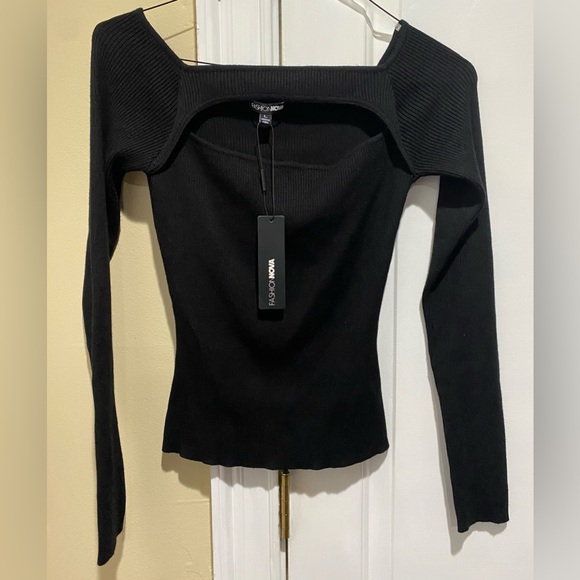 Fashion Nova Black Sweater Top- Large - Picture 2 of 4
